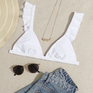 White ruffle strap bikini top